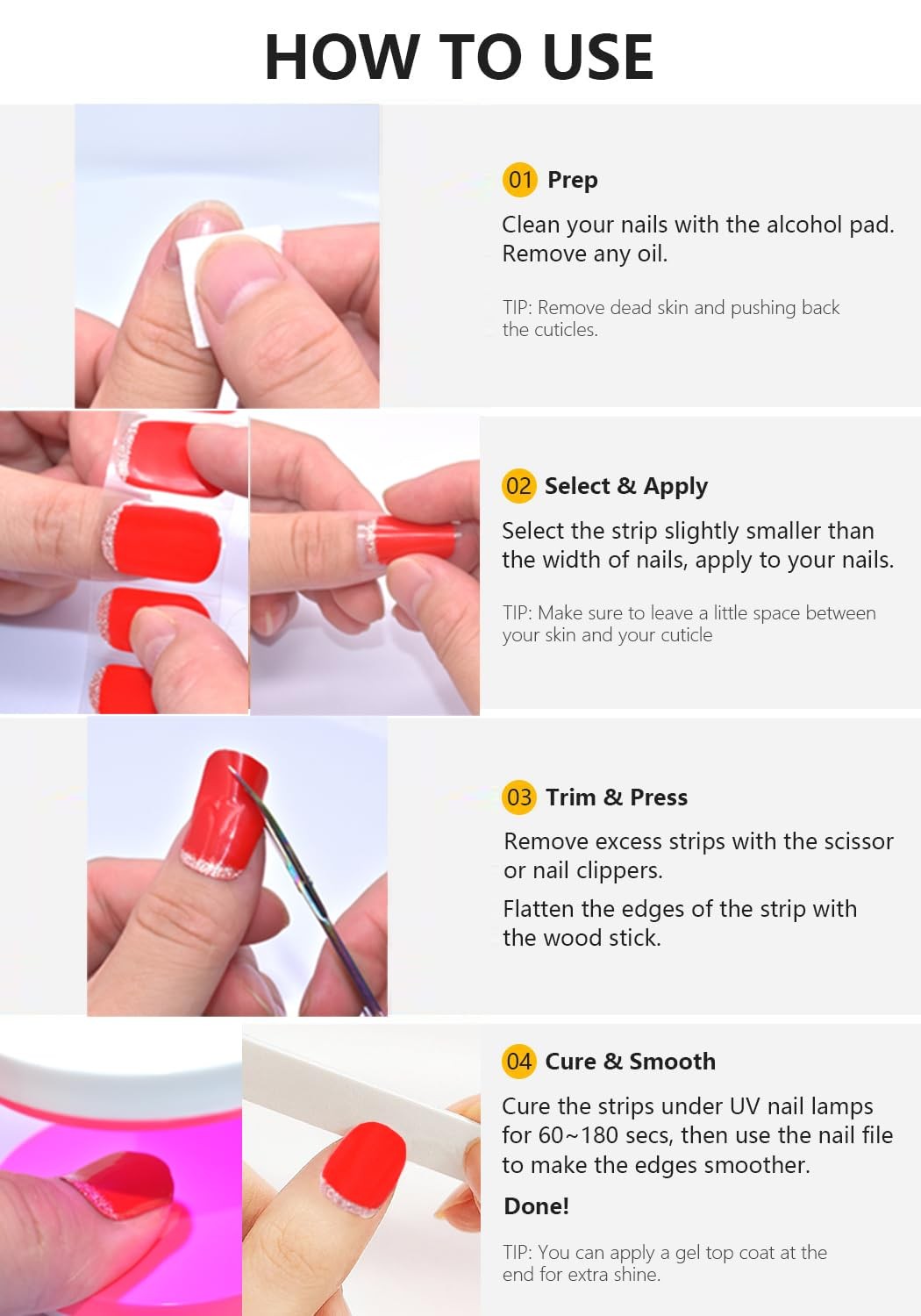 Gel Nail Art Wraps French Tip White Jelly Pink Adhesive Nail Stickers 22 Poli…