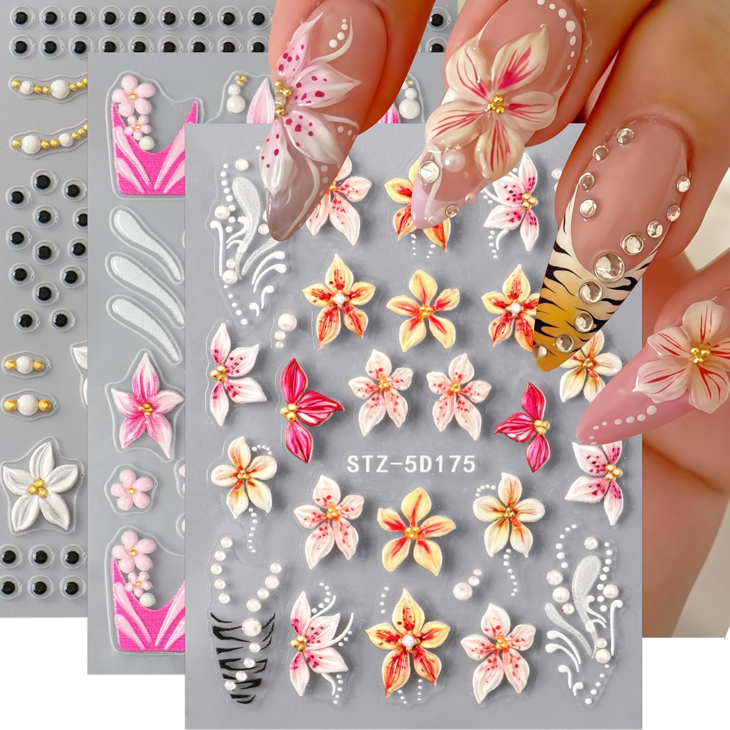8 Sheets Gold Star Nail Art Stickers Decals 3D Self Adhesive Laser Golden Star N