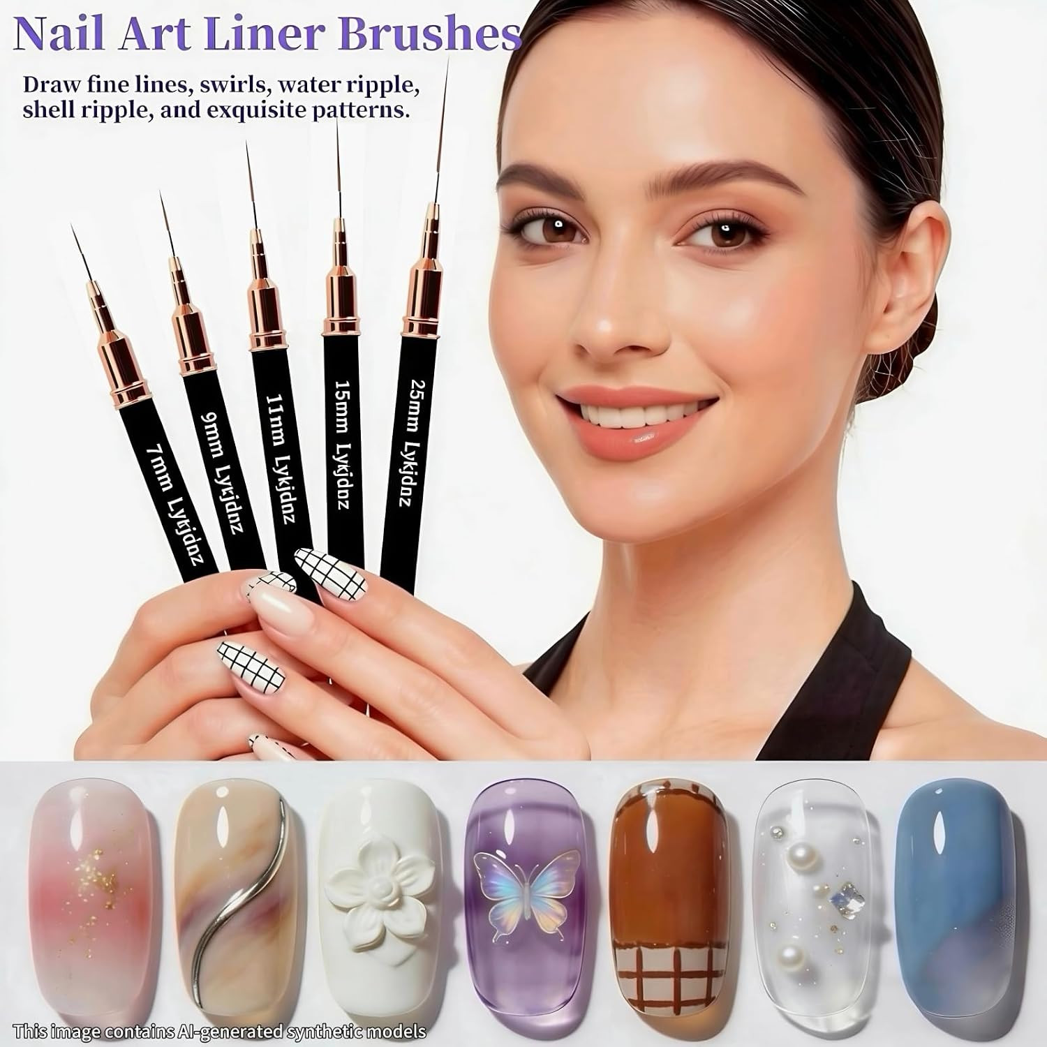 9Pcs Nail Art Brushes Set, 5 Art Liners & 4 Multi Shape Gel Builder Brushes | Si