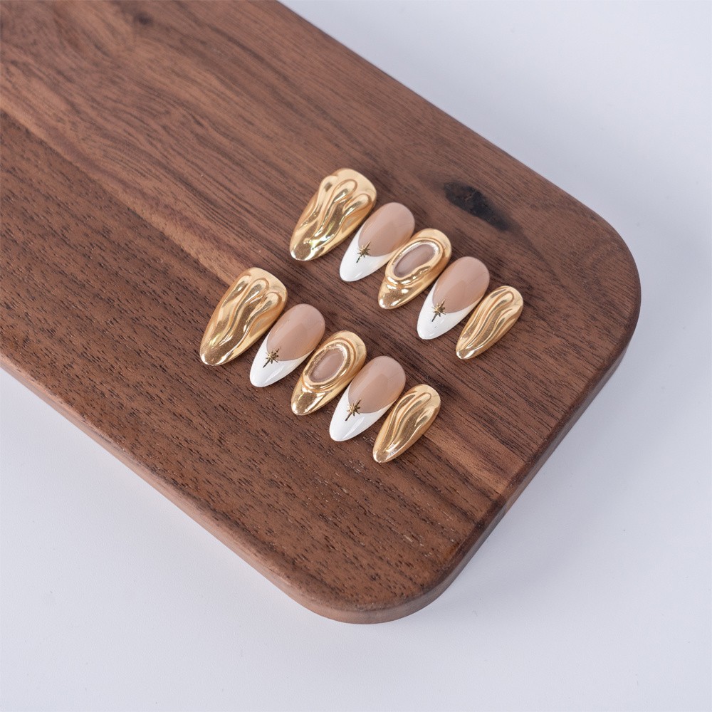 10pcs Medium Long Almond 3D Relief Press On Nails