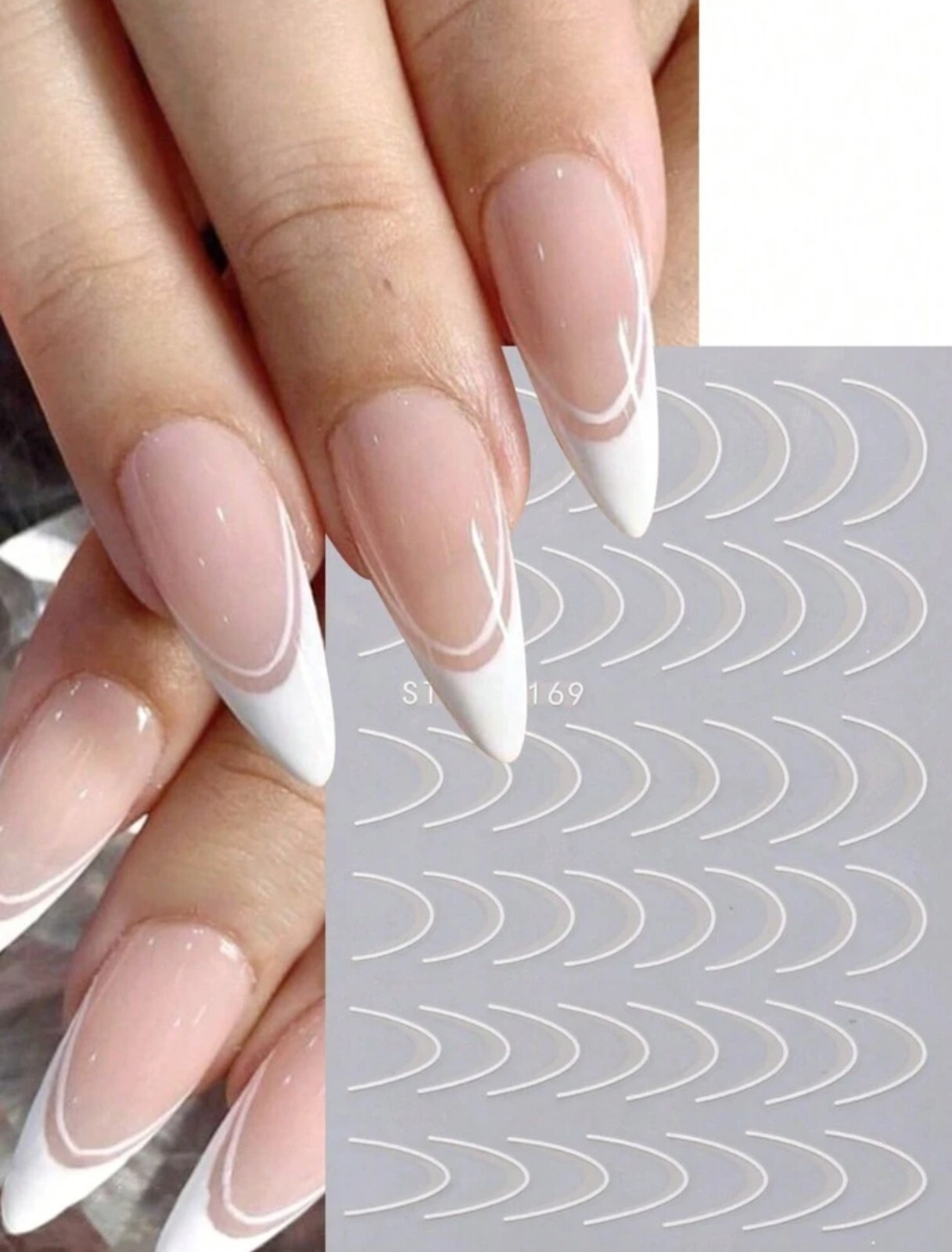 Minimalist French Line Nail Art Stickers Decals Rose Gold White Black CS169