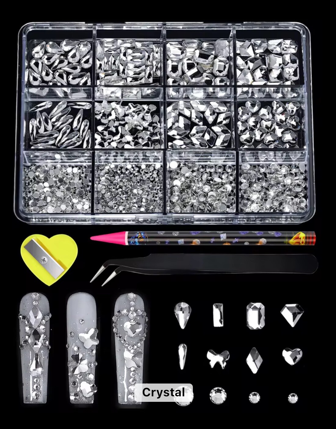 AB Crystal Pink Red Glass Multi Size Multi Shape Rhinestones Art Kit