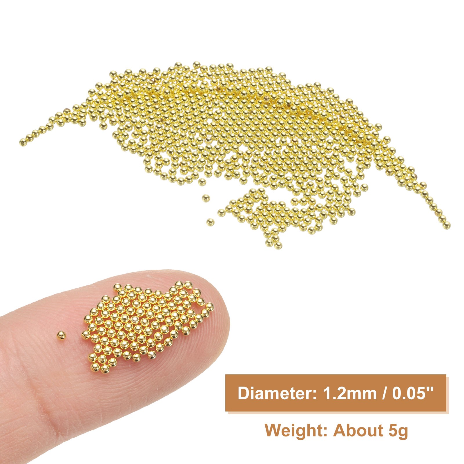 Nail Art Beads 0.05″ Mini Metal Caviar Nails Beads Ball with Bag, Gold