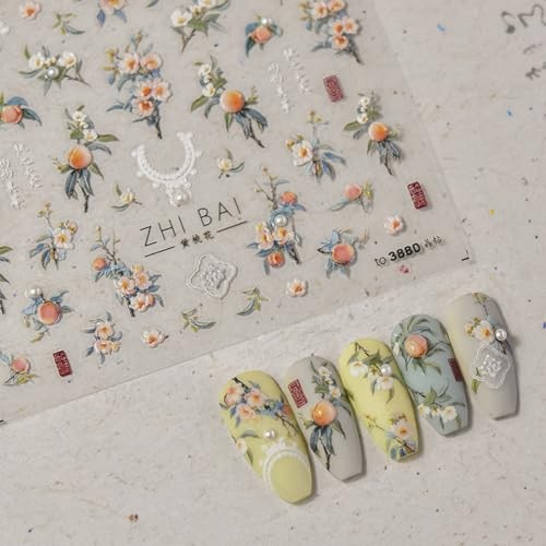 1 Sheet Flower Nail Stickers with 3D Pearl Rhinestone Design Nail stickers07