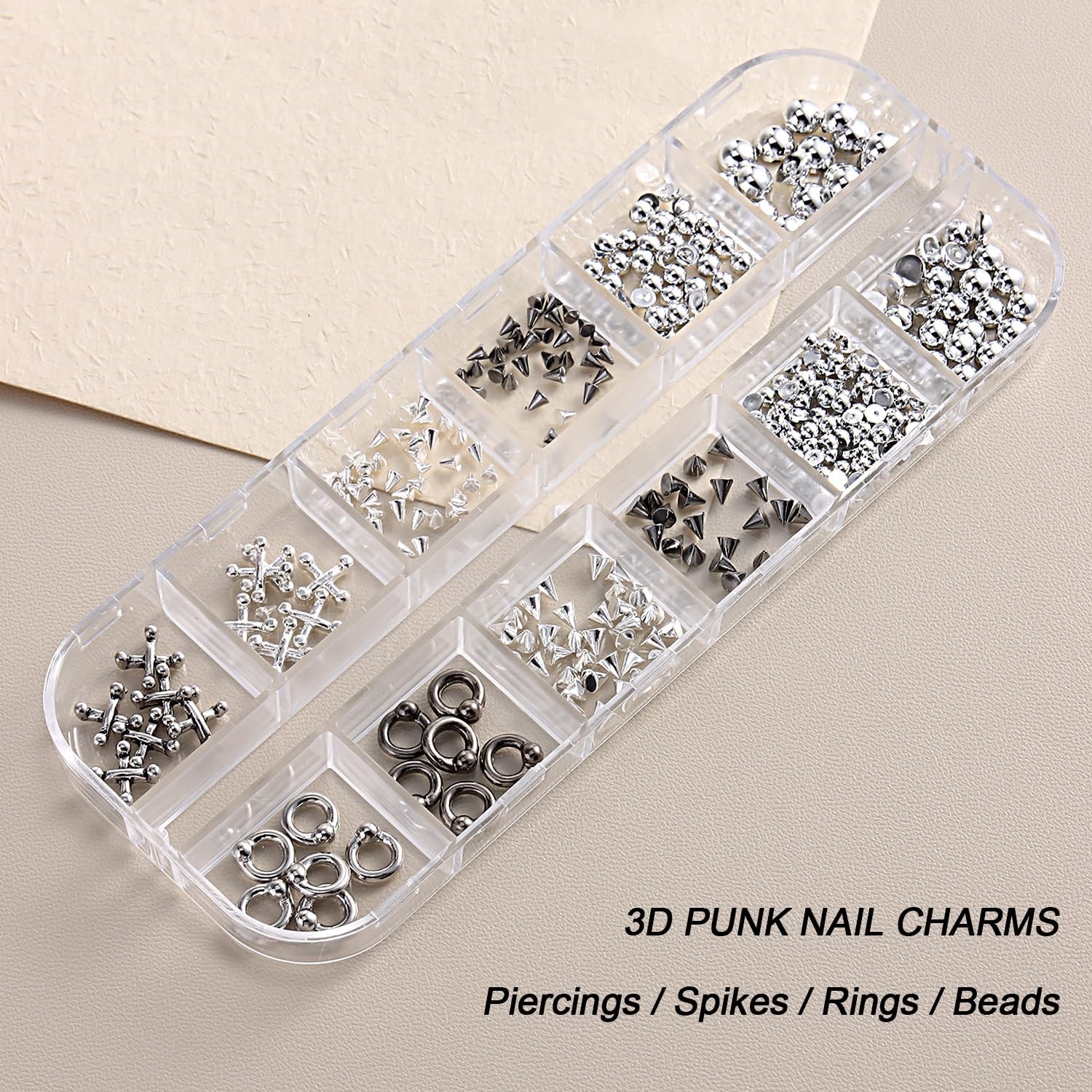 Goth Nail Charms 3D Triangle Spike Rivet Beads Metal Piercings for Nail Art