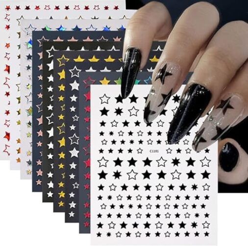 12 Sheets Stars Nails Stickers 3D Self Adhesive Nail Decals Stars Nail Style04