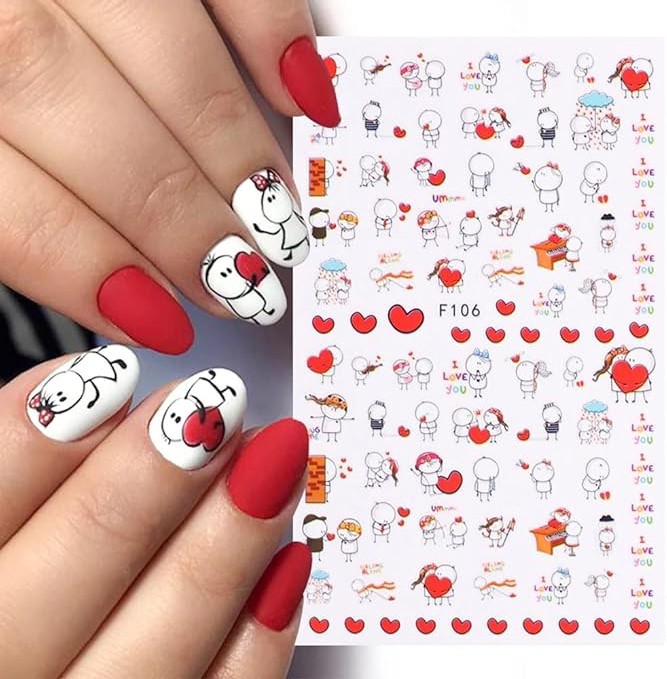 Nail Art 3D Decal Stickers heart kiss I love you sweet couple F106