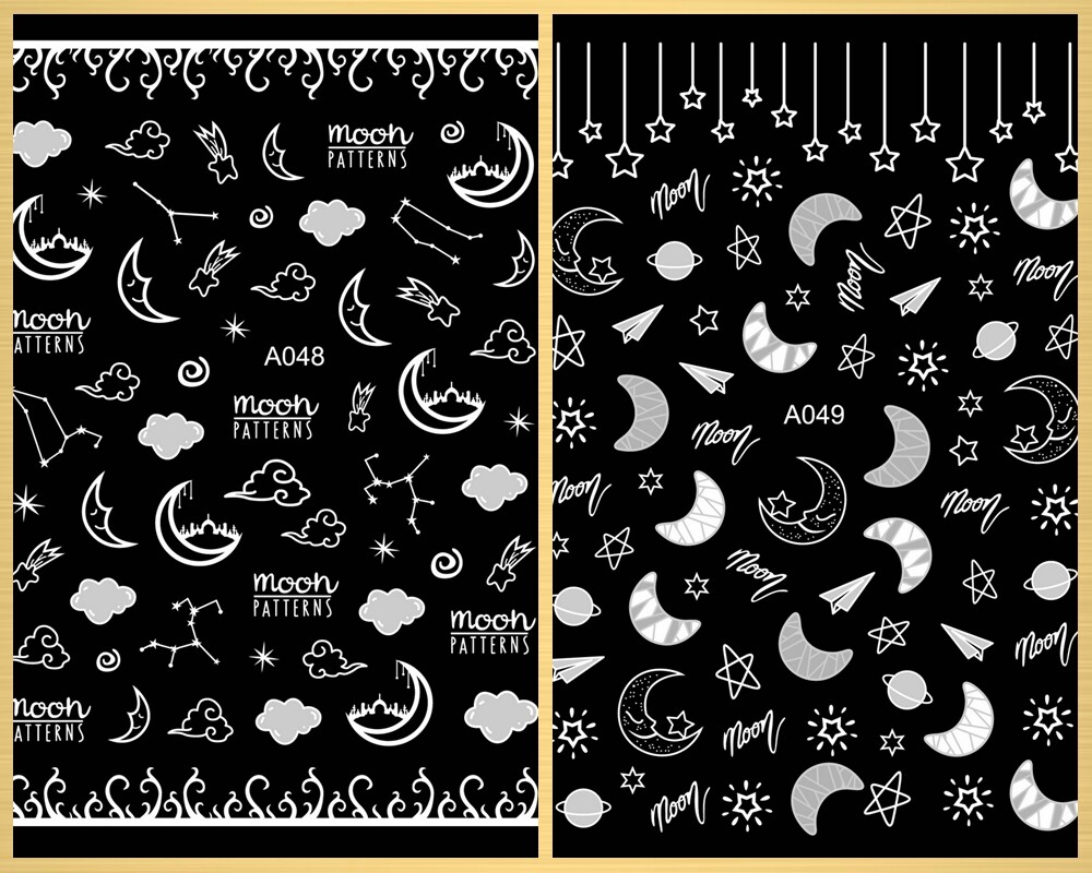White Moon Patterns Cloud Galaxy Constellation Meteor 3D Nail Art Stickers A048