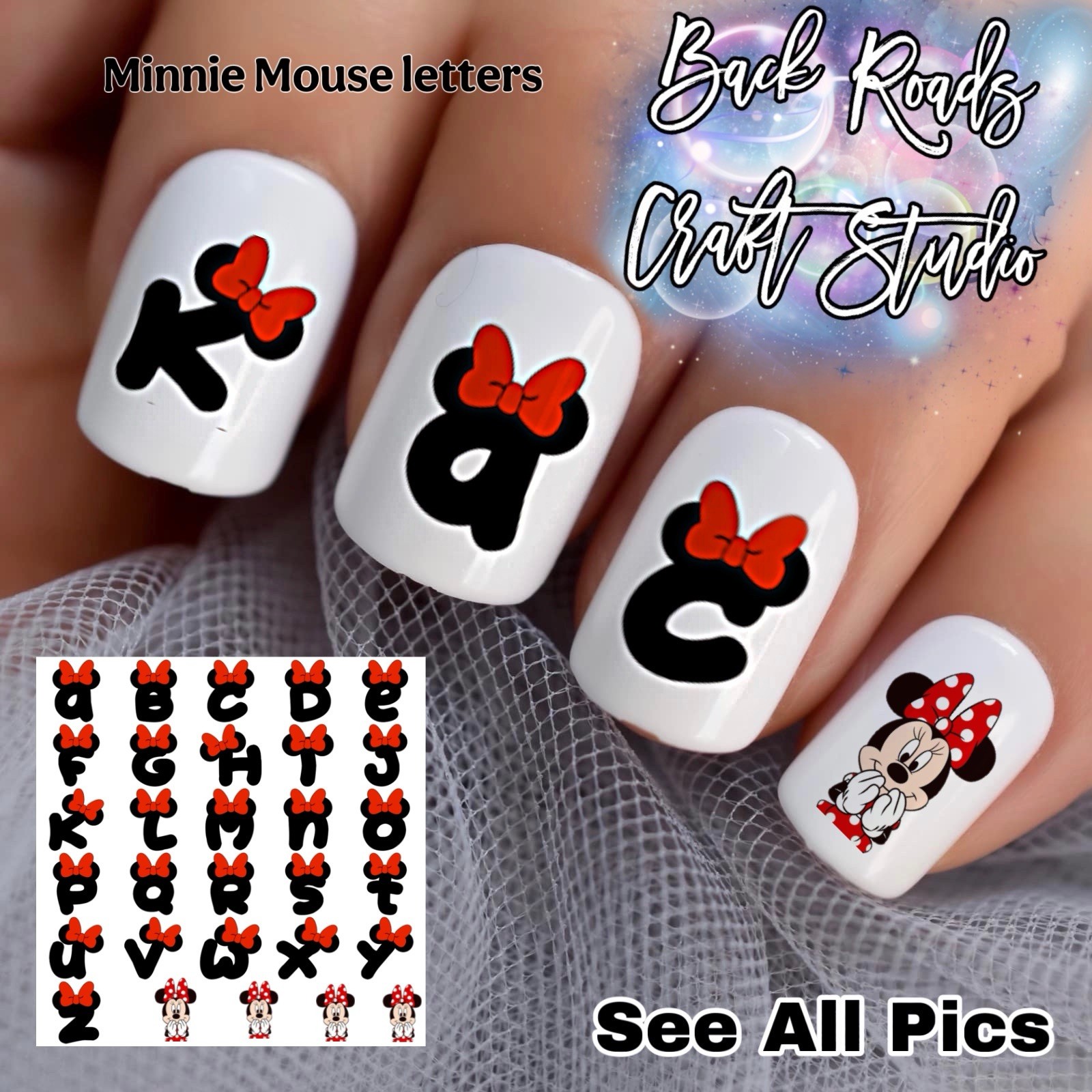 Minnie Mouse Alphabet Letter Waterslide Nail Decals Set Of 50 Instructions Bonus