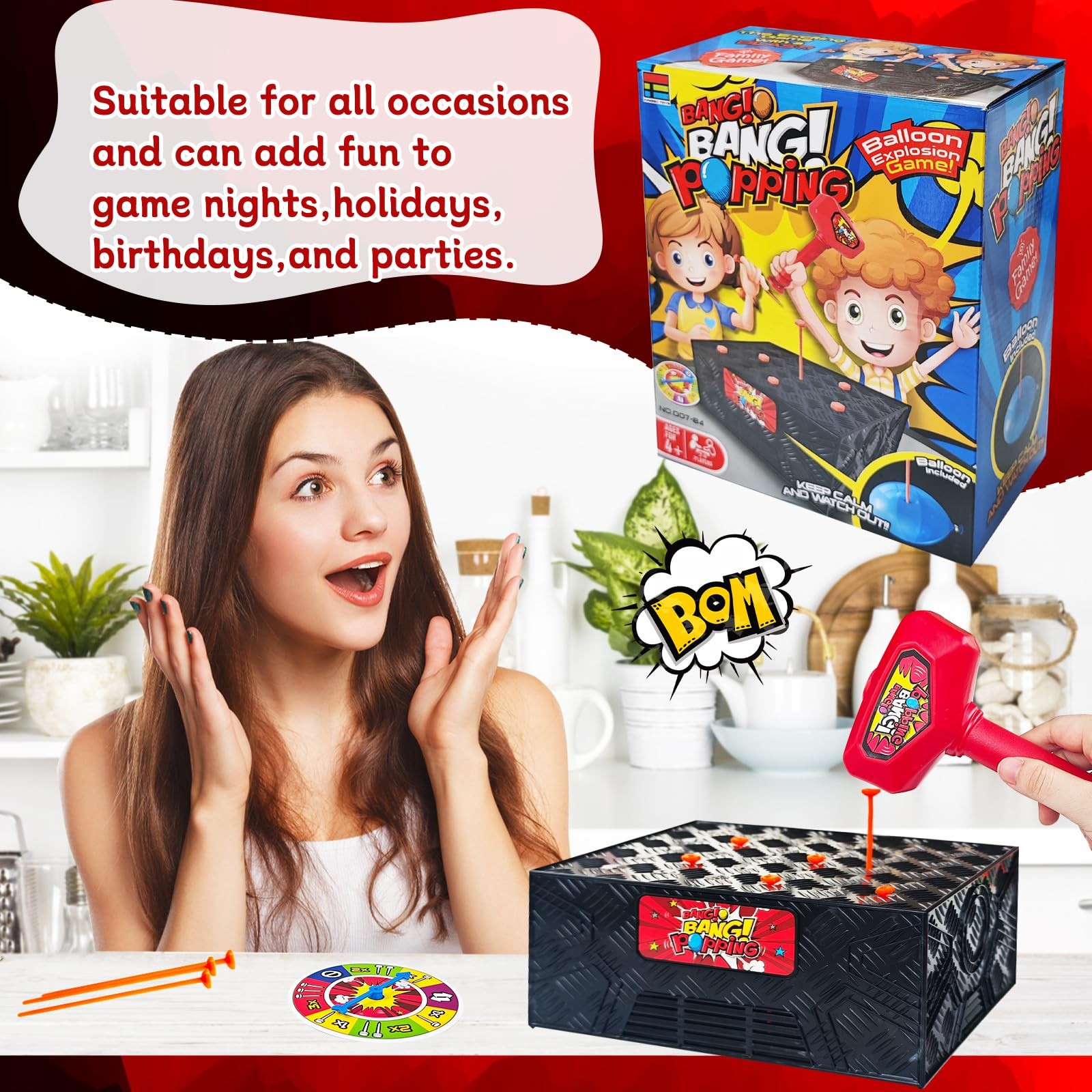 Zddaoole Balloon Pop Game,Blast Box Board Games Explosion Popping Red