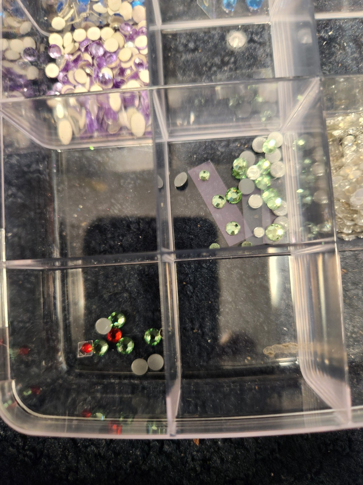 Assortment RHINESTONES various colors in box Blue Green Purple Silver Red crafts
