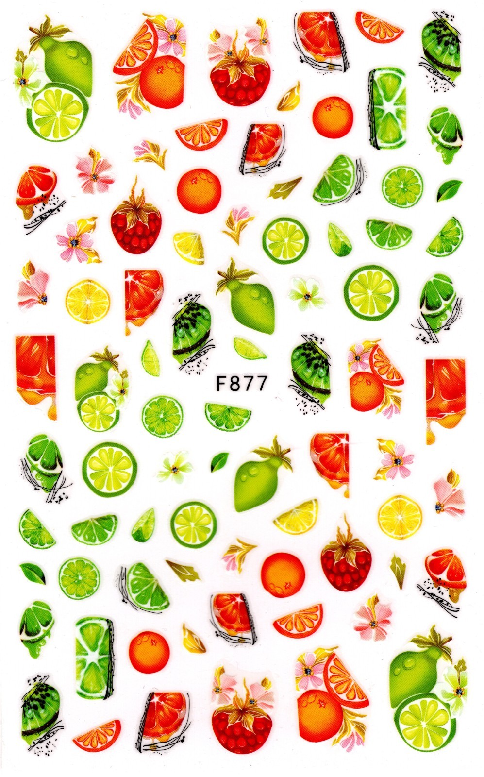 Nail Art 3D Decal Stickers Juicy fruits lime raspberry orange kiwi flower F877