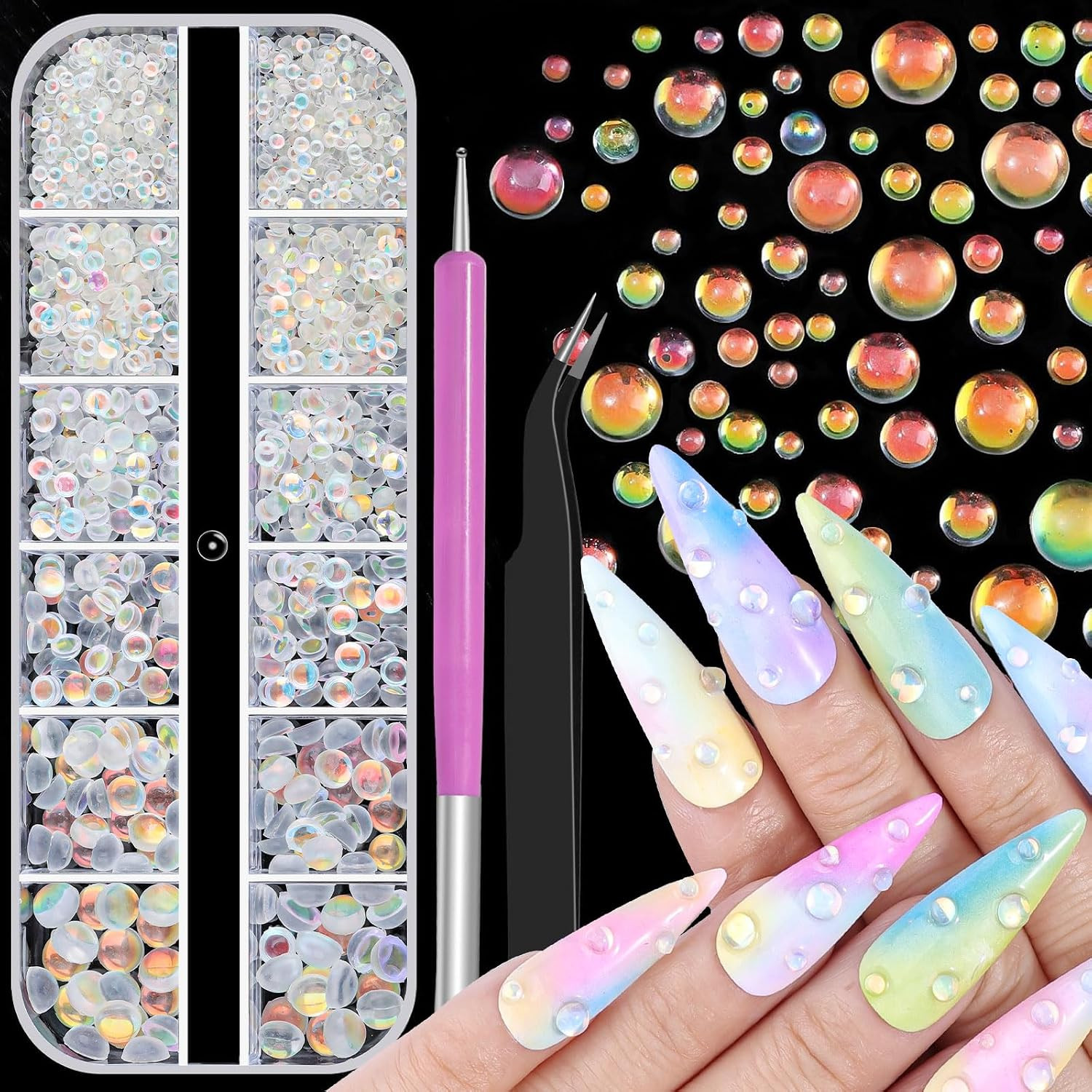 3D Mini Metal Punk Nail Art Studs, Mixed Sizes Gold Silver Black Alloy Cone Spik