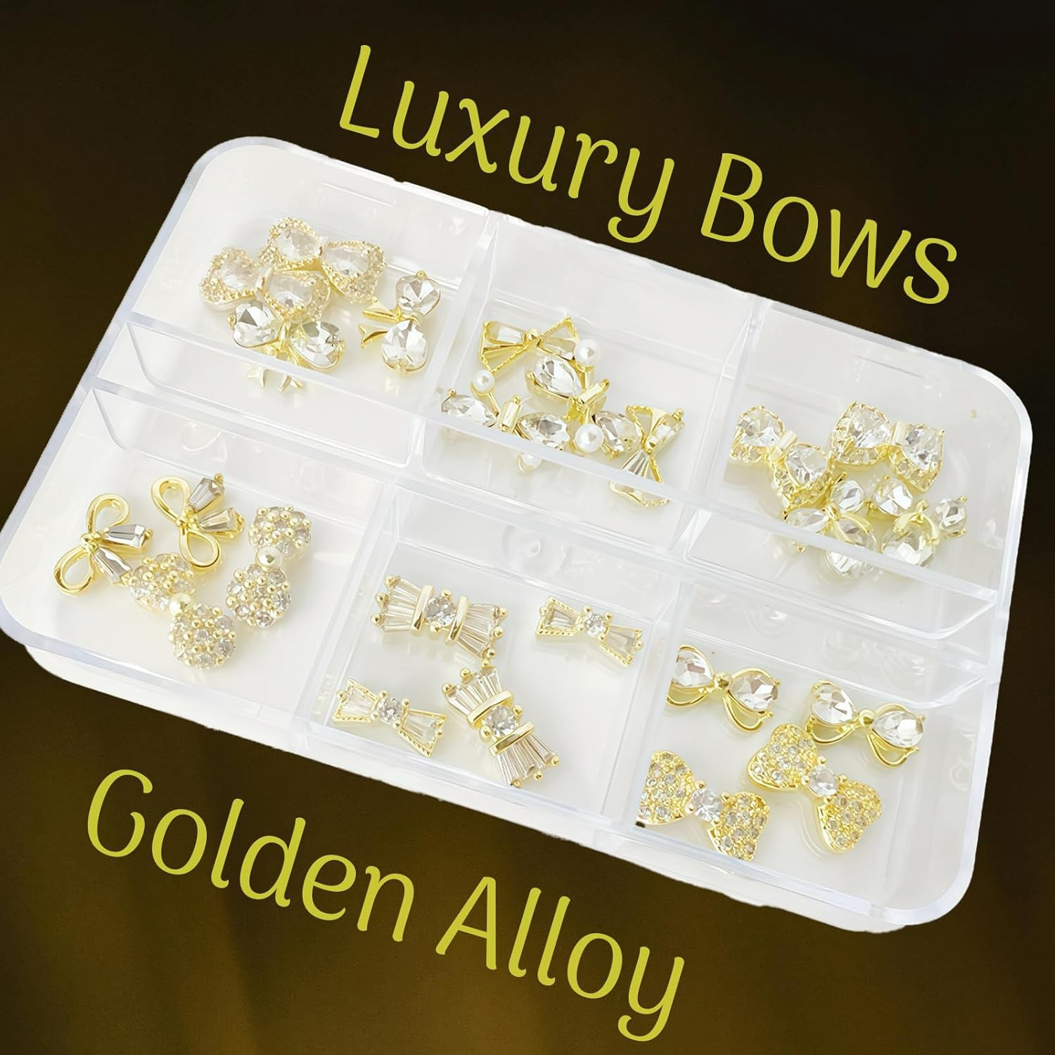 24 Pcs 3D Luxury Gold Nail Charms and Gems with Bows for Nail Art Decoration