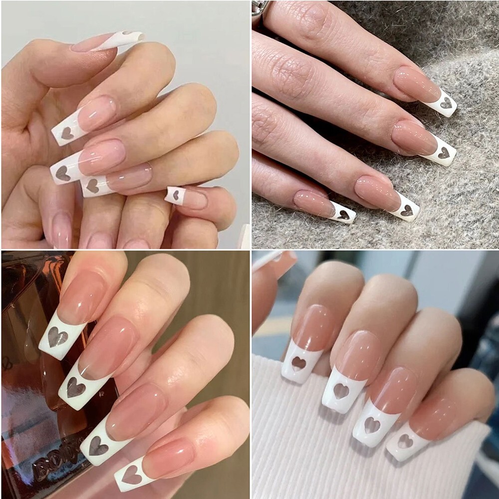 Fake Nails Acrylic Artificial False Nail Tips Hollow Heart Finger Tip DIY 504pcs