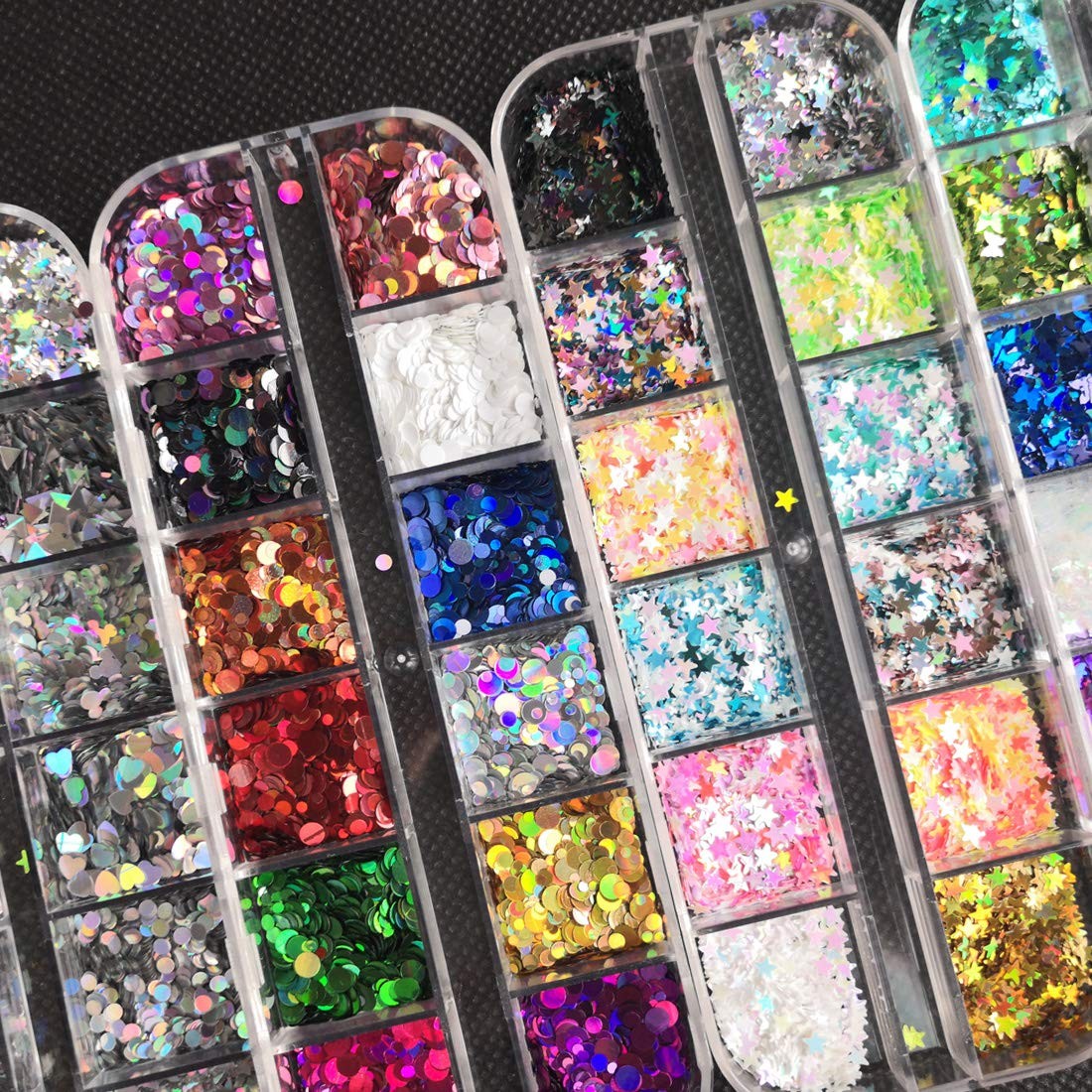 4 Boxes Holographic Nail Sequins Shapes Mixed Iridescent Nail Glitter Flakes …