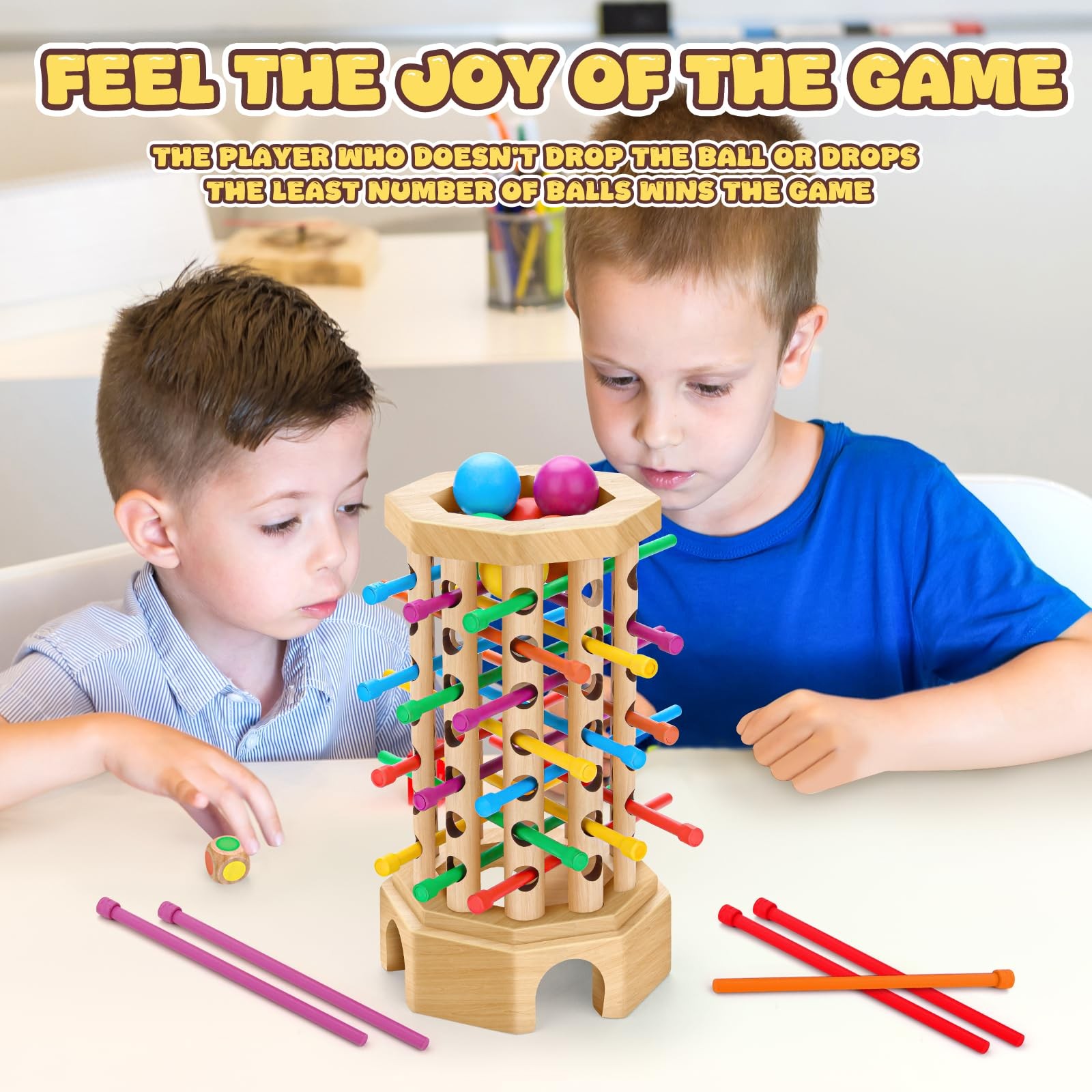 Montessori Wooden Board Game for Kids 3-6 12 inches x 5 inches, Colorful