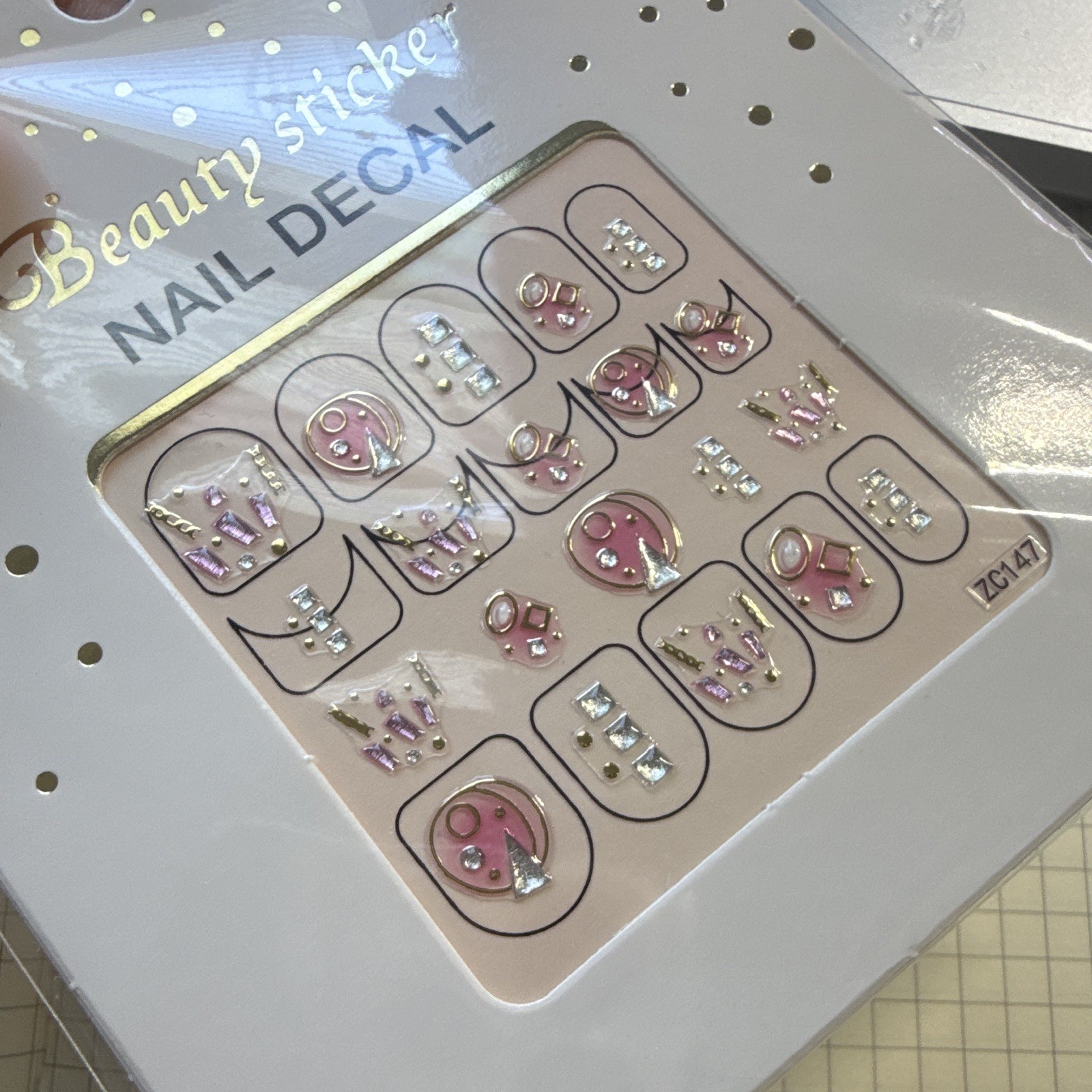 3D rhinestone self-adhesive bow nail art sticker sheet mixed shapes 1sheet