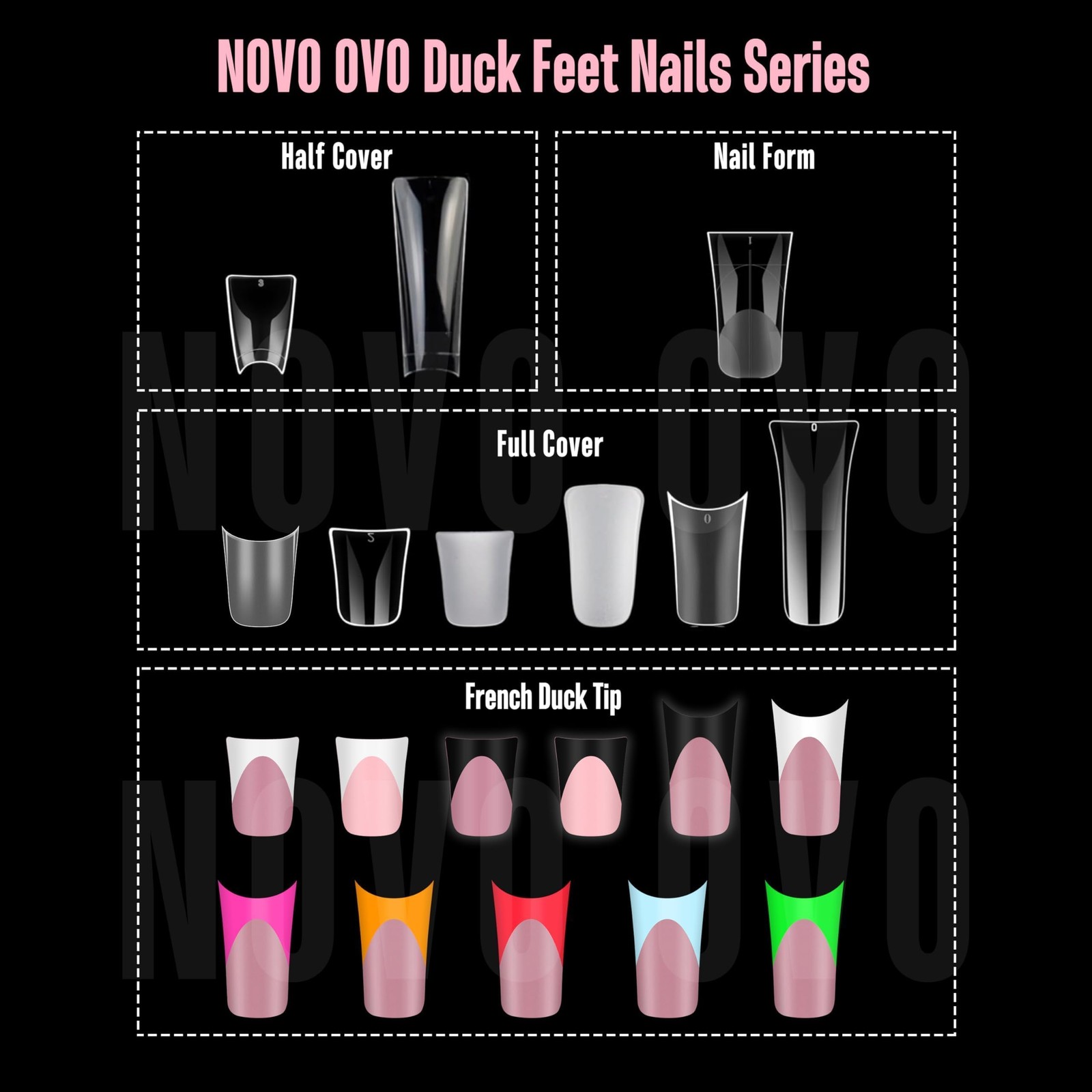 NOVO OVO Short Duck Nail Tips French Tip Press On ROSE PINK with Glitter, Sof…