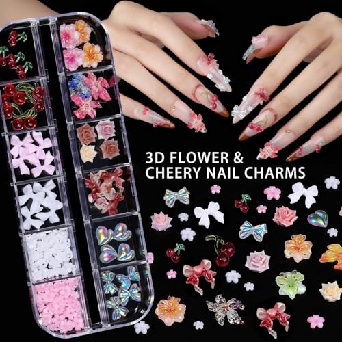 4 Boxes Nail Charms and Gems Set, Nail Rhinestones Nail Kit with Nail Art
