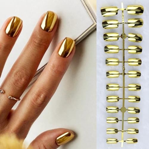 6 Packs (144 Pcs) Chrome Press on Nails Medium Square Fake Nails Style-4