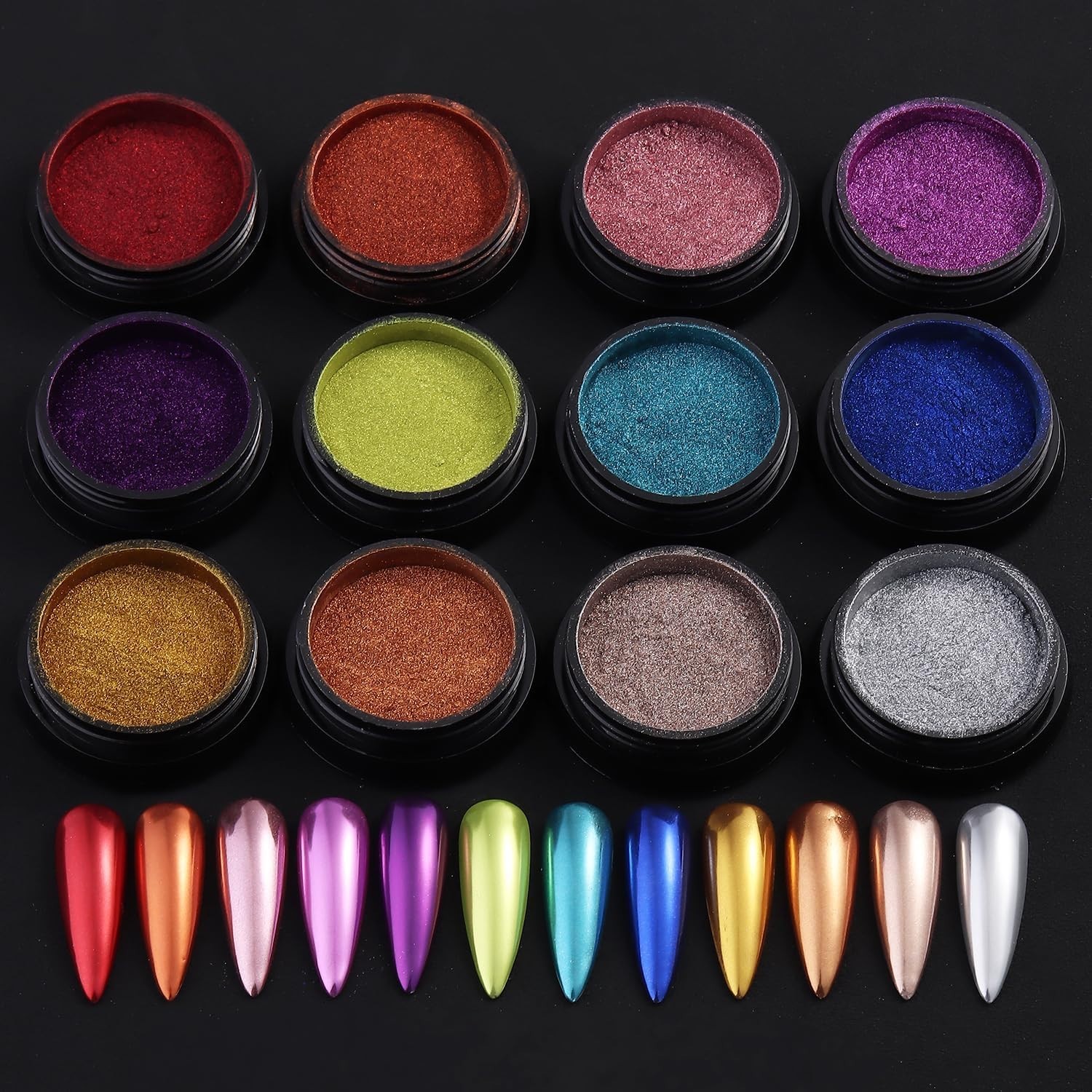 Set de Polvo Cromado para Uñas 14 Colores Efecto Metalizado y Holográfico