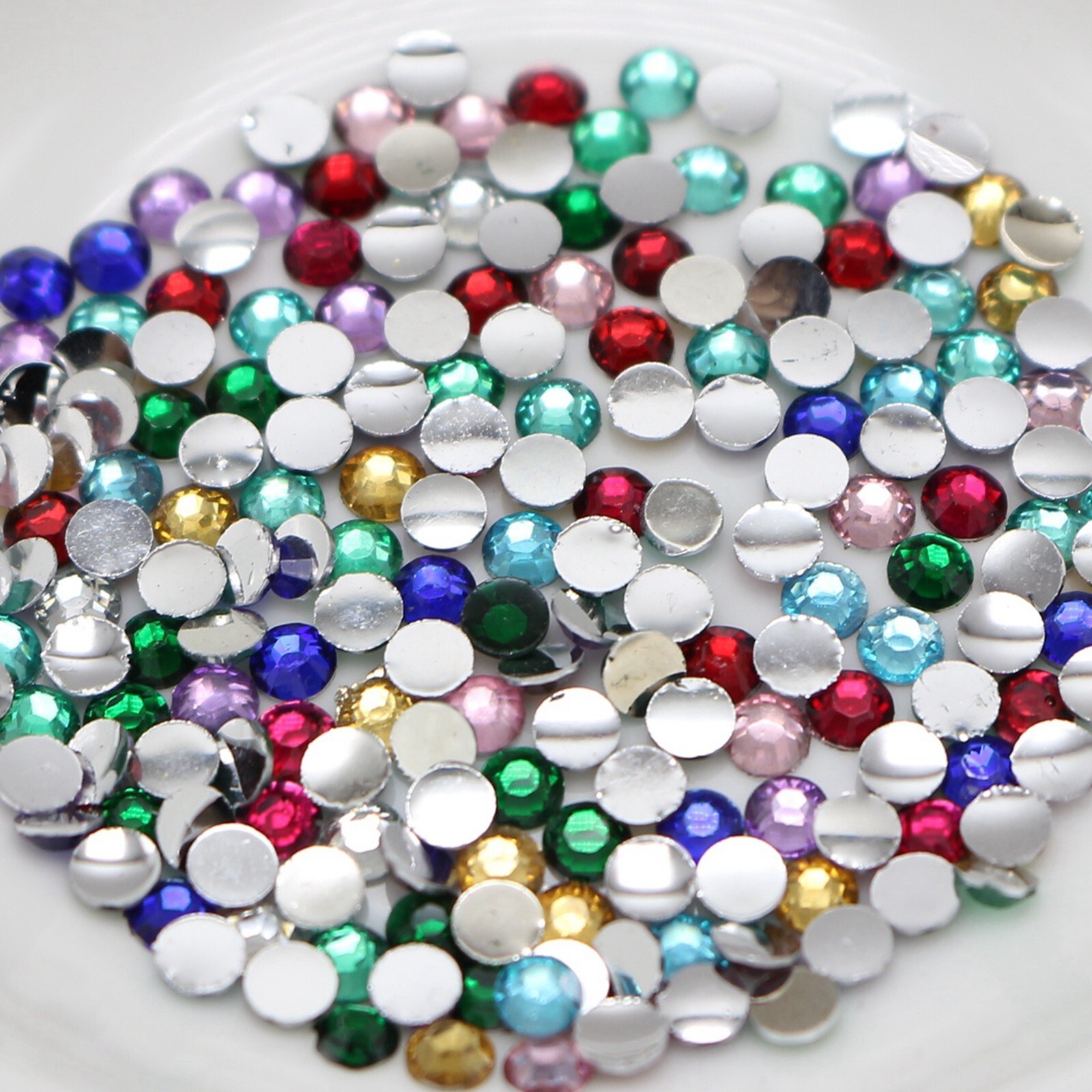 2000 Mixed Color Acrylic Faceted Round Flatbacks Rhinestone Gems 3mm 12ss