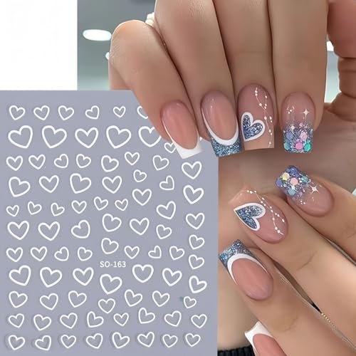 Heart Nail Stickers – 6 Sheets Love Nail Decals 3D Self-Adhesive Red, Black,