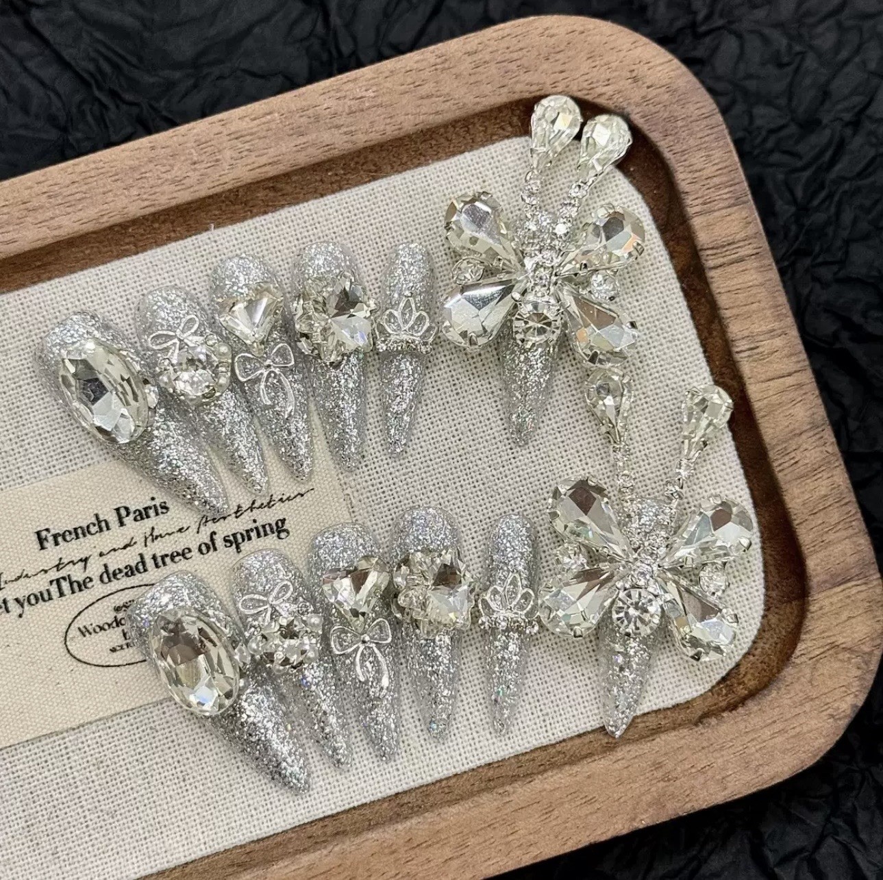 Luxury Silver Crystal Butterfly Press On Nails | Extra Long Stiletto Rhinestone