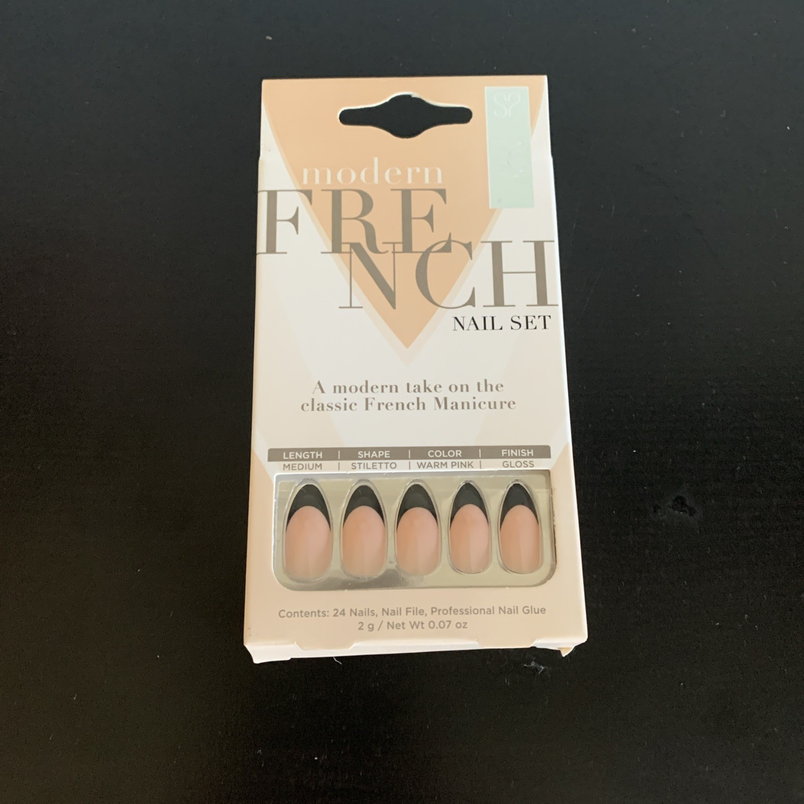 Salon Perfect Modern French Short Black Nail Set, 24 Pieces – Lot of TWO Packs