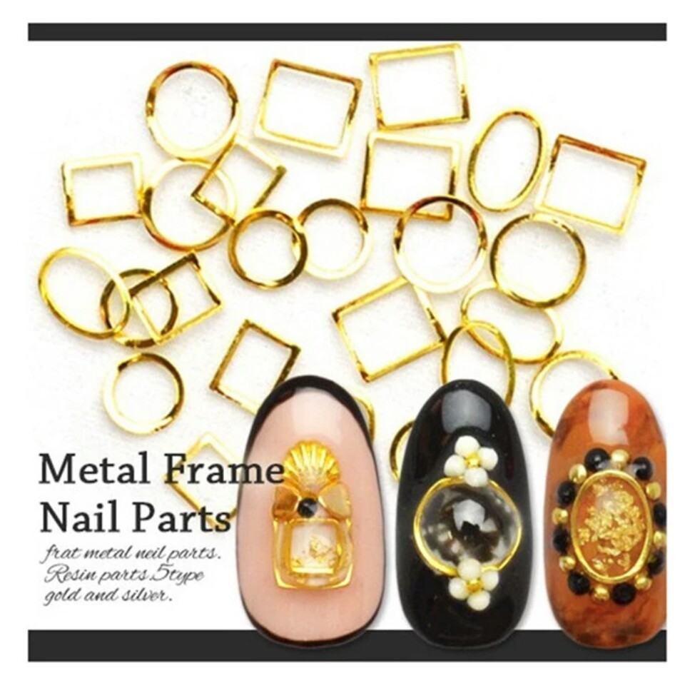 10pcs 3D Hollowout Gold Oval Circle Square Frame Nail Art DIY Decoration Charms