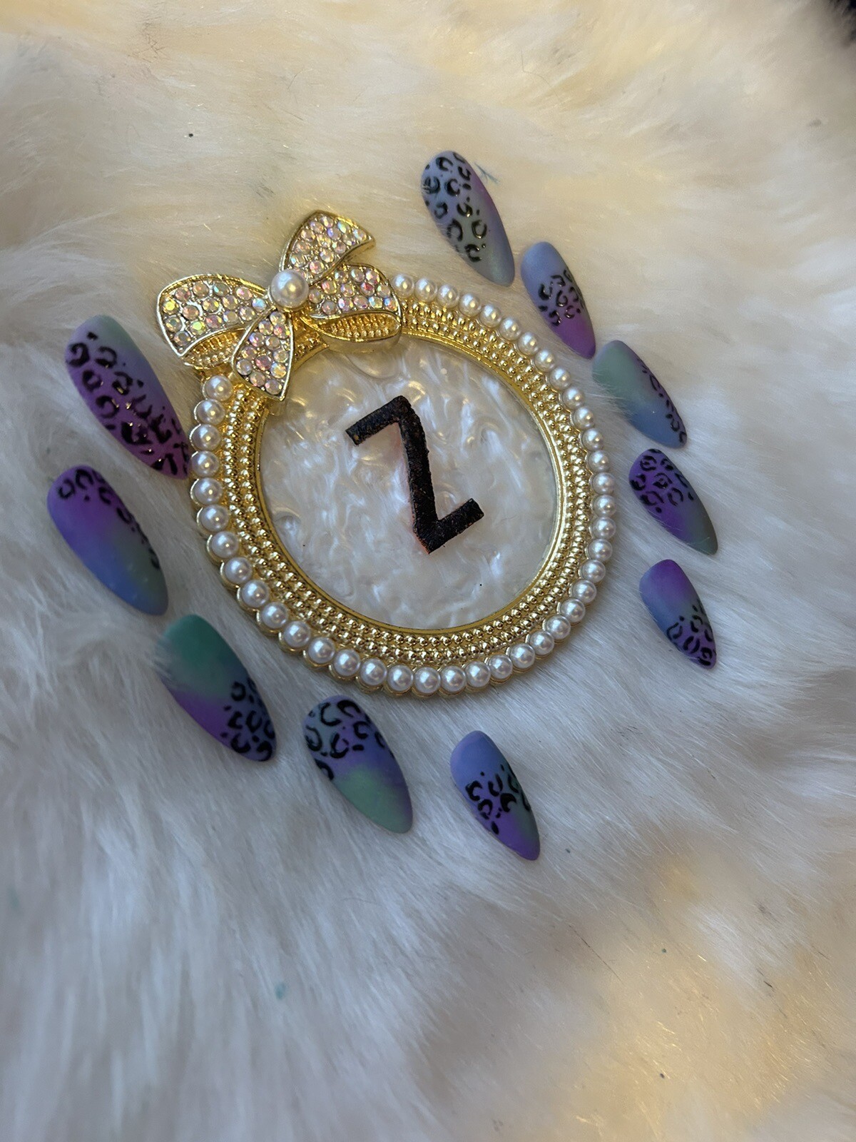Z NAILZ! Set Of 10 Green, Blue, Purple Animal Matte L Almond Press on Nails