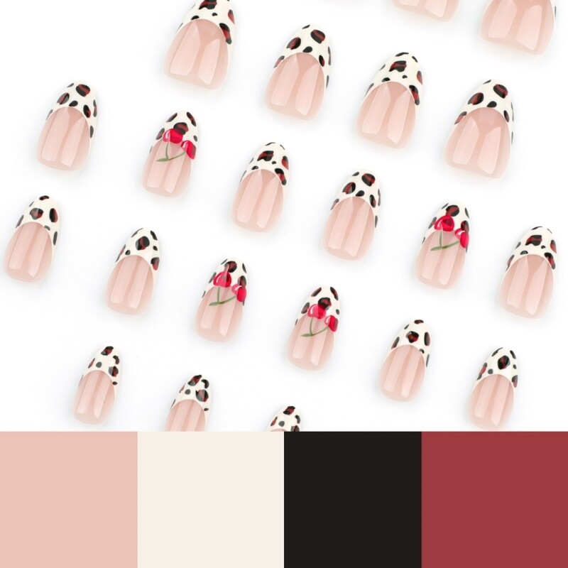 24 Pieces Short French Almond Style Leopard Artificial Nail for Nail Art Lover