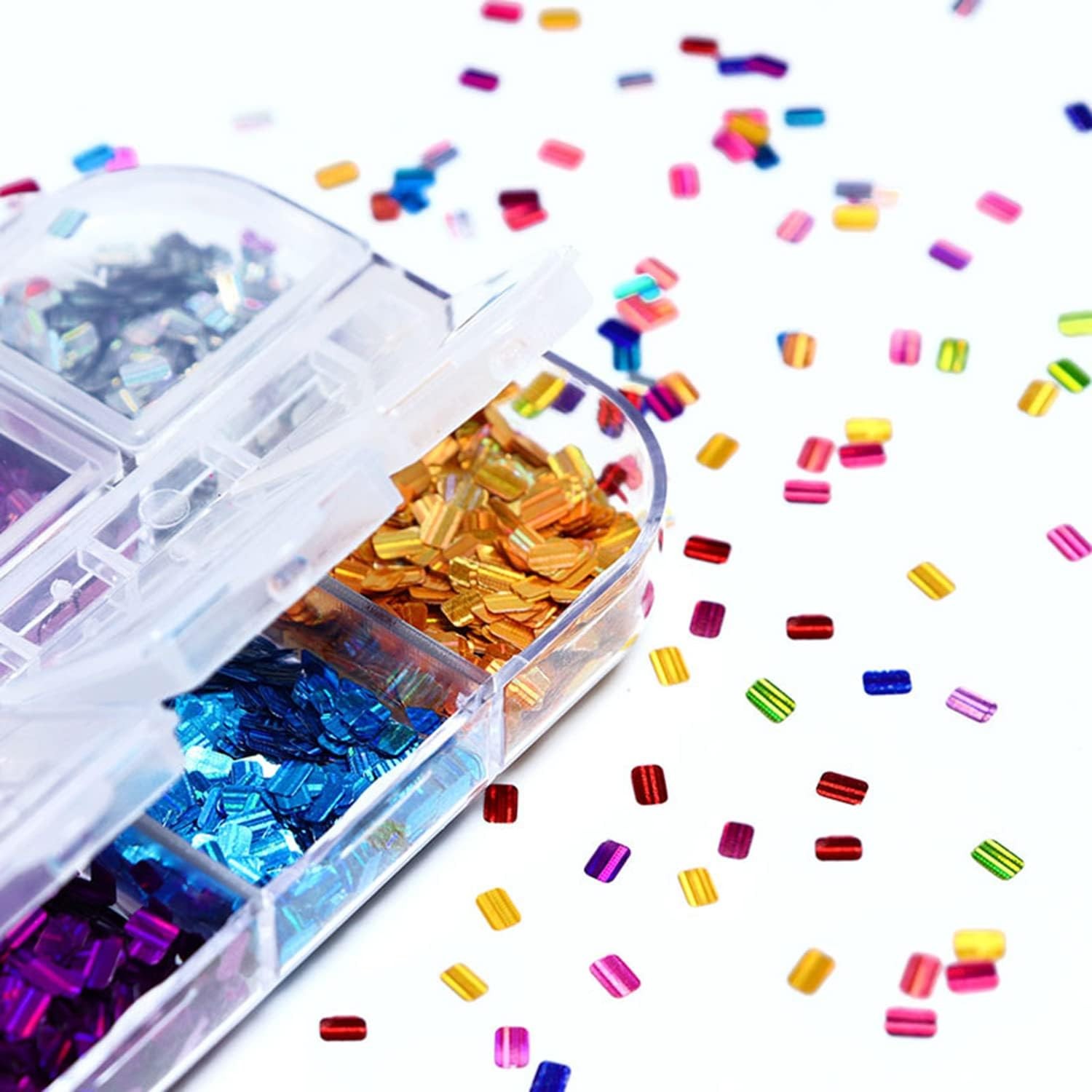 Holographic Nail Glitter Flakes, 12 Colors Rectangle Sparkly Nail Square