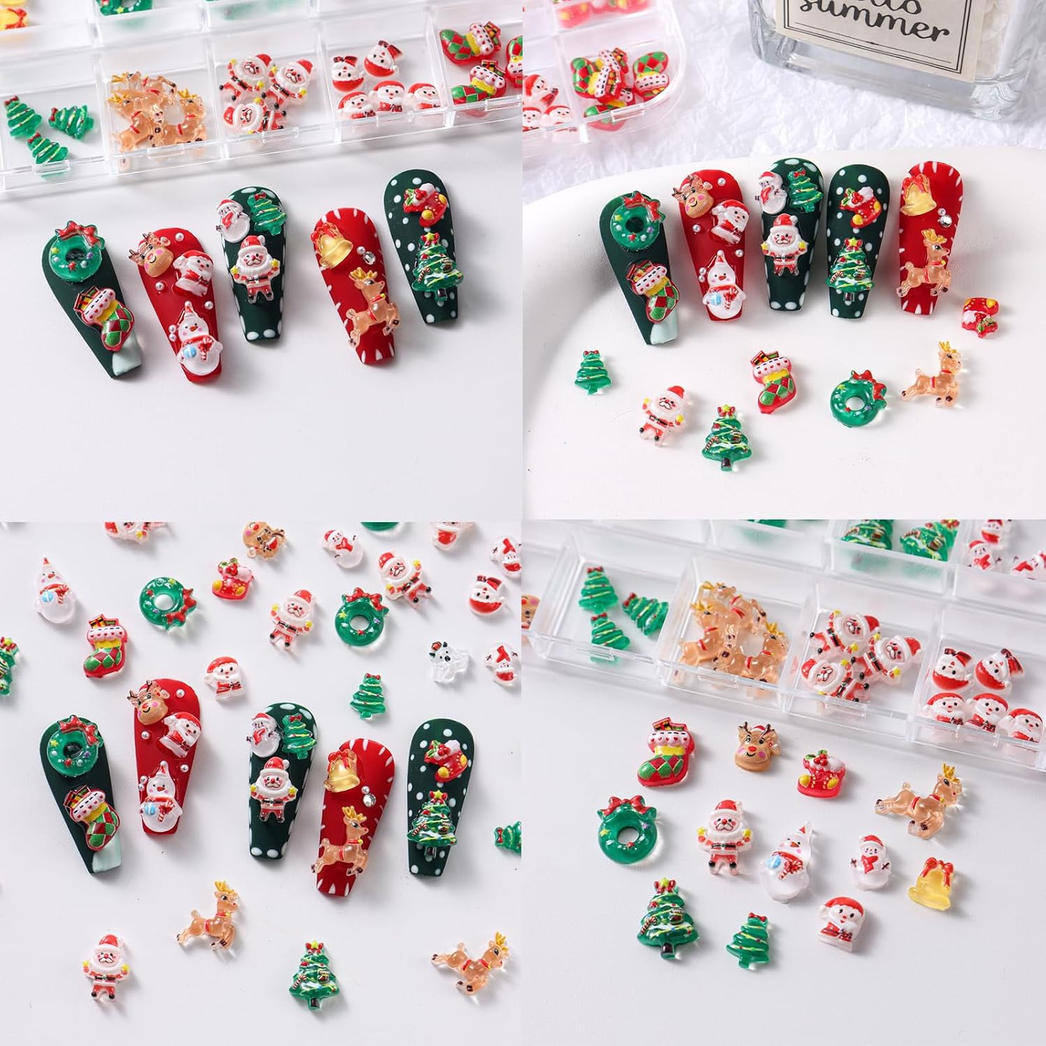 1Box Christmas Nail Art Charms Snowman Reindeer Bell Santa Resin Nail Charms 3D