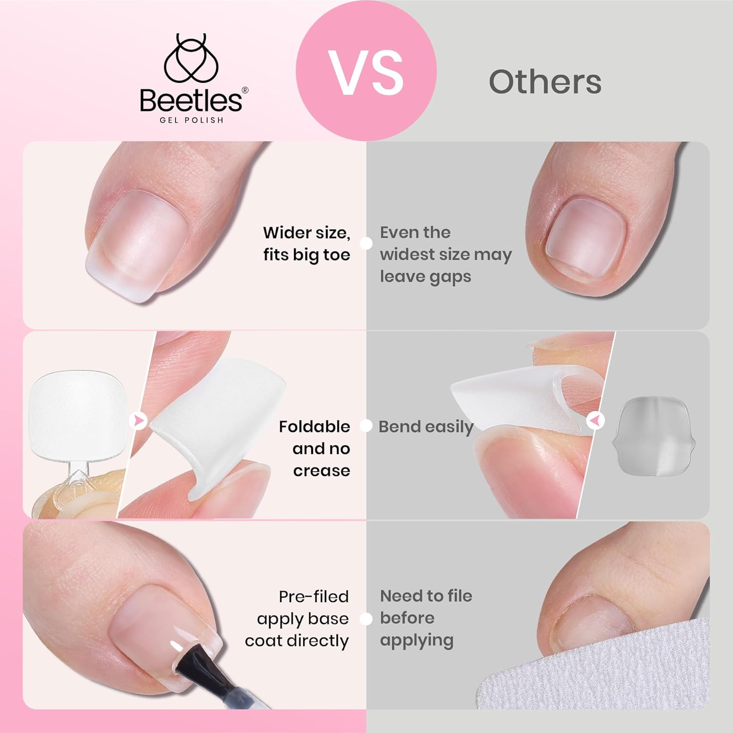 Beetles Toe Nail Tips Square – 16 Sizes 192 Pcs Full Cover Nail Tips Fake Acryli