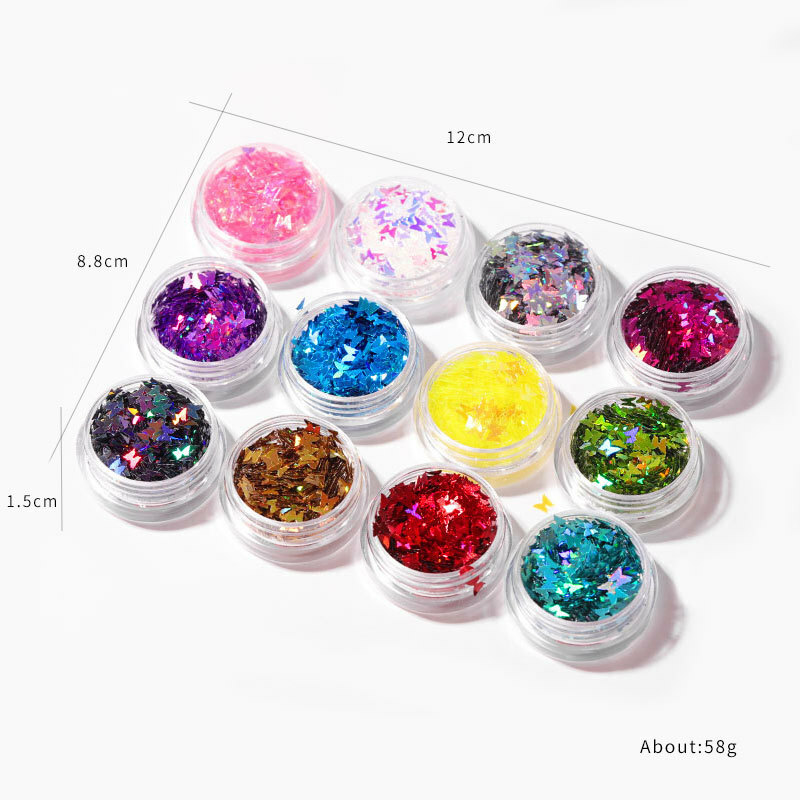 12 Colors Nail Art Sequins Set Glitter Sheets Tips Mixed Powder Dust Salon Decor