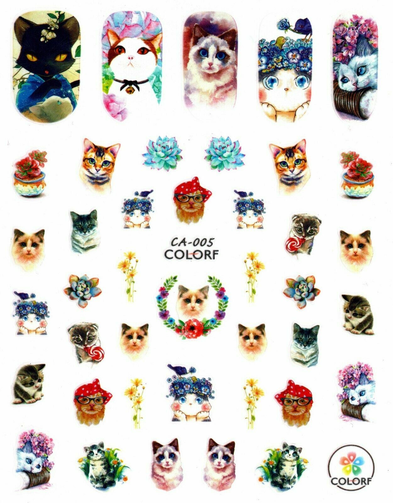Nail Art 3D Decal Stickers Rabbit Cat Deer Flower Fruit Totoro NS30