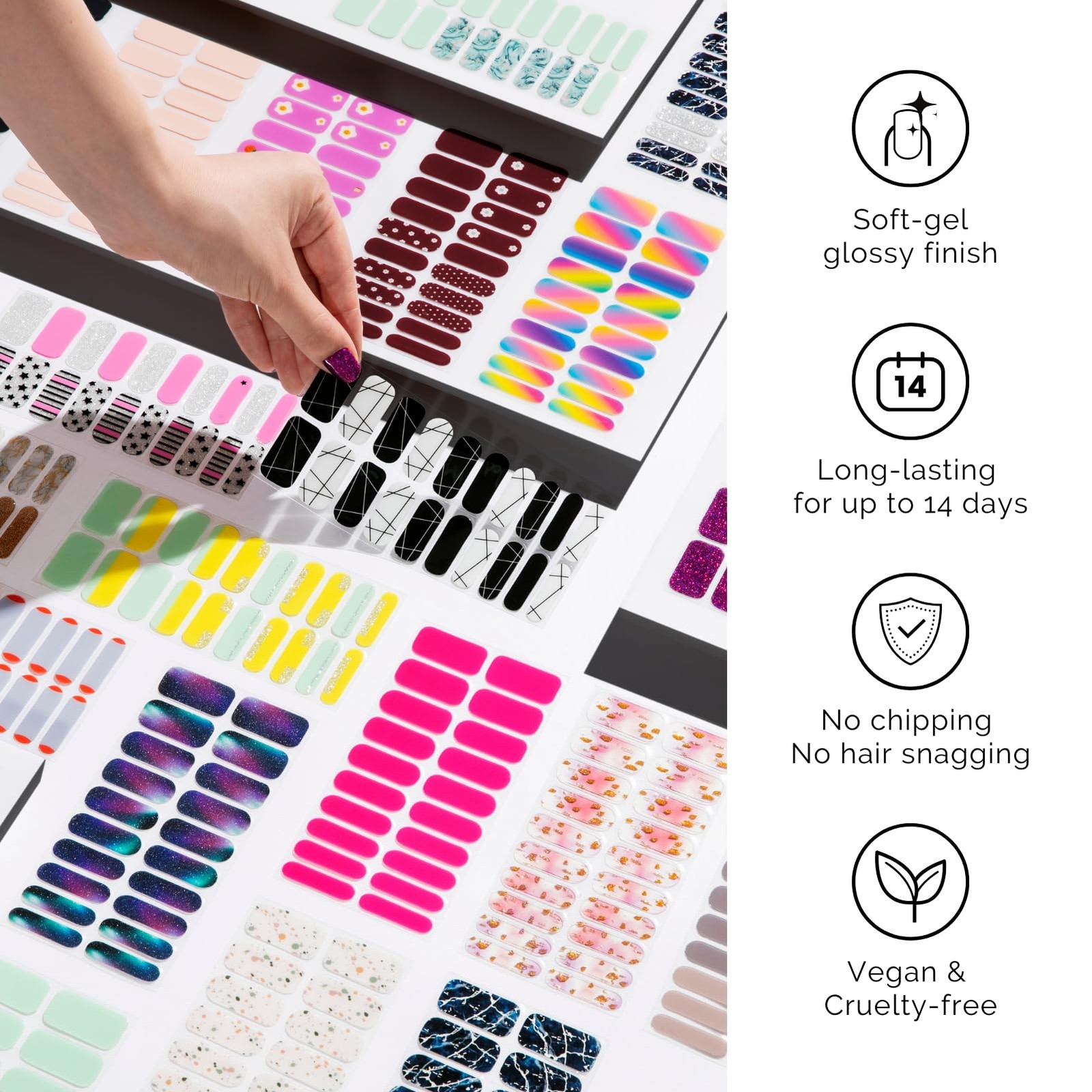 July 4 Semi Cured Gel Nail Strips – 20 Pcs Nail Stickers Extra Long Wraps wit…