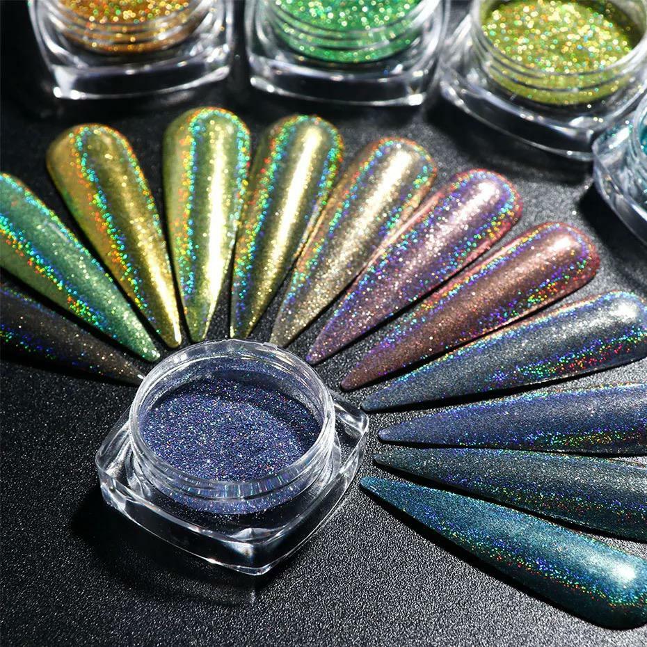 HOLOGRAPHIC UNICORN NAIL POWDER CHROME SHIMMER 12 COLOURS MIRROR GLITTER PIGMENT