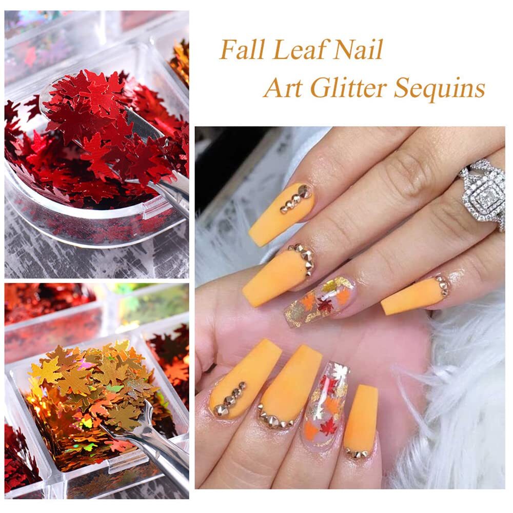 3D Fall Maple Leaf Glitter Nail Art Sequins for Women Girls Manicure Charms