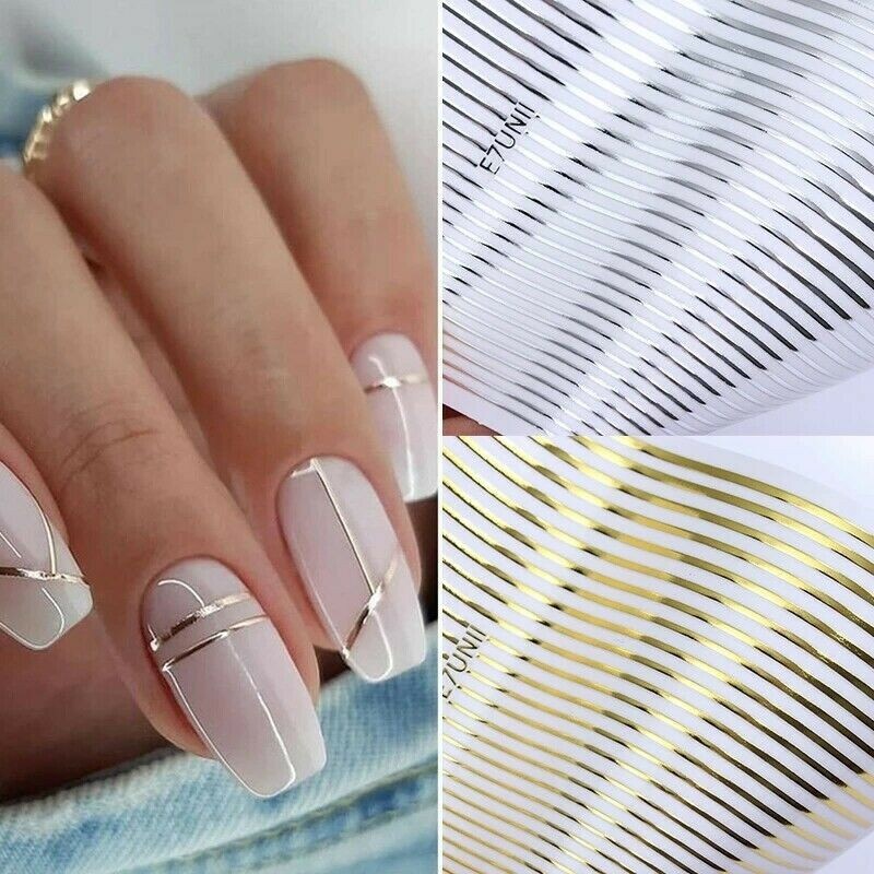 Nail Art Stickers Decals Rose Gold Lace Abstract Lines French Line Manicure NS33