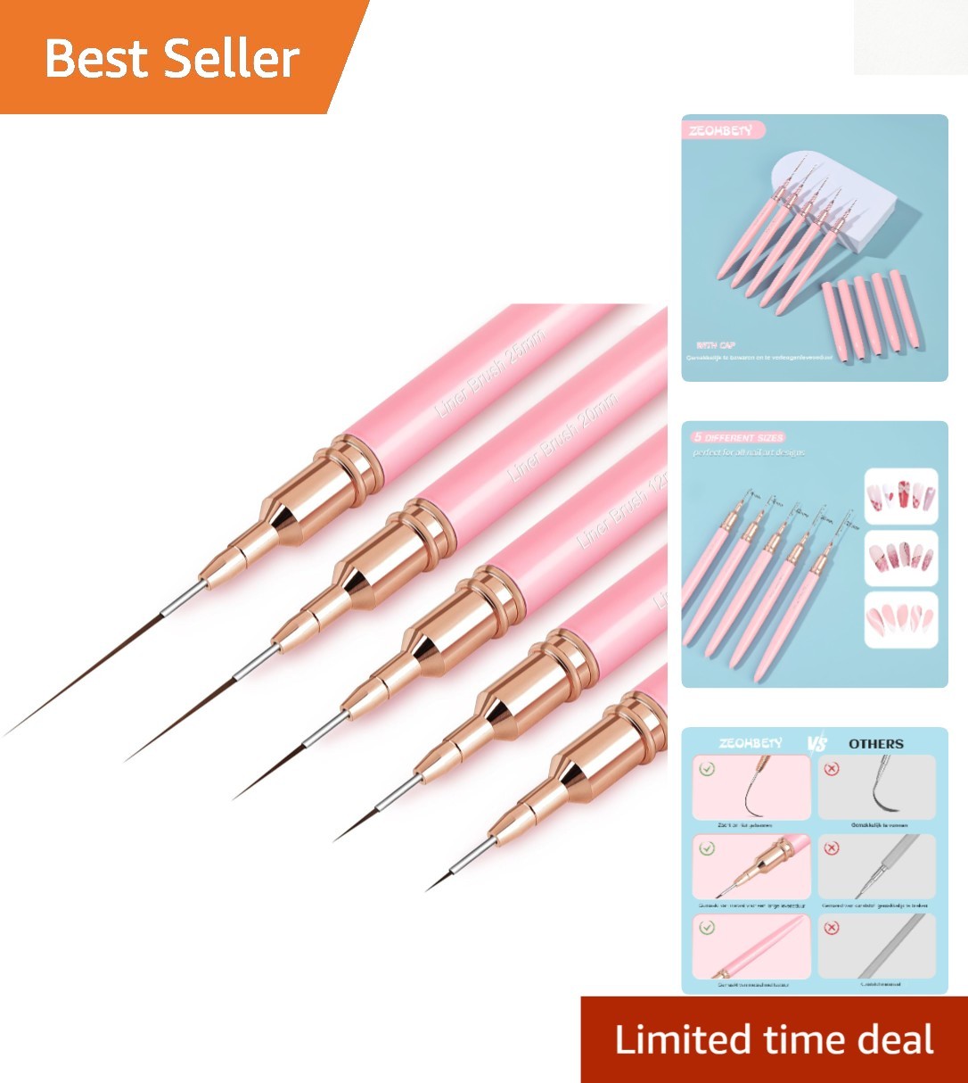 5-Piece Metallic Nail Art Brush Set – Liner Brushes for Stunning Designs