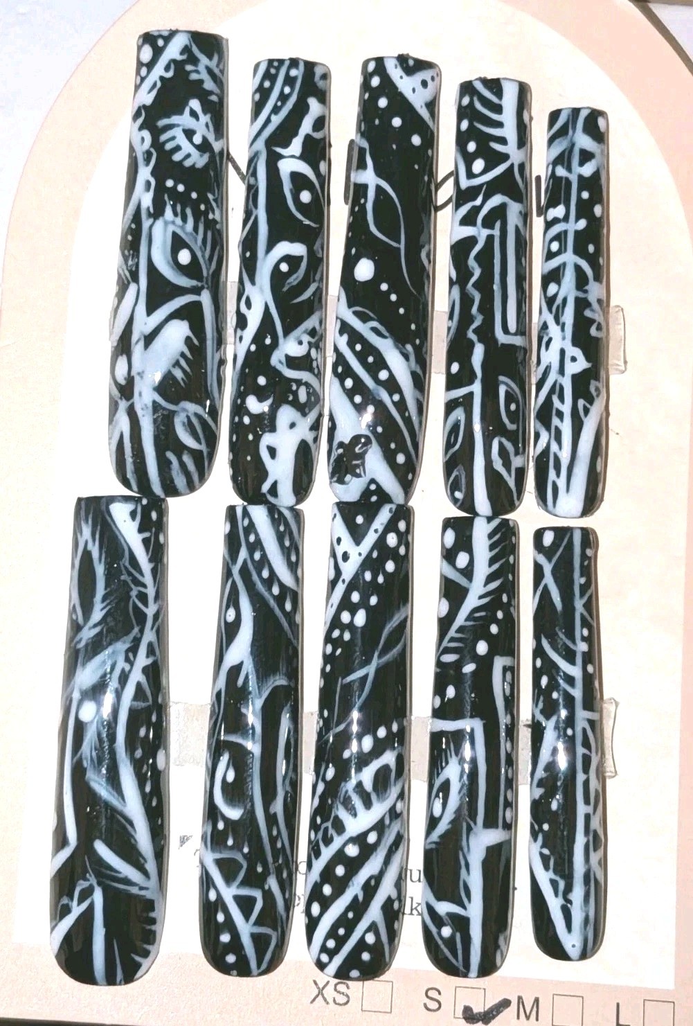 Handmade custom Black Paisley bandanna 10pc 3xl acrylic press on nails Sz Small