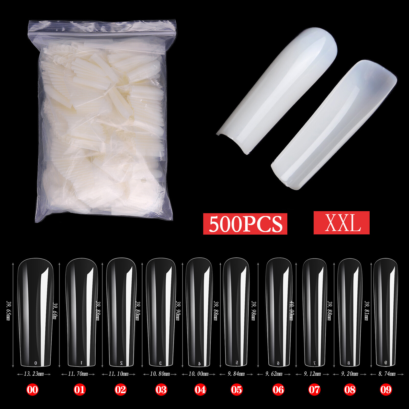 500pcs/bag Full Cover XXL Long Ballet Coffin Square Shape False Tips Nail Art