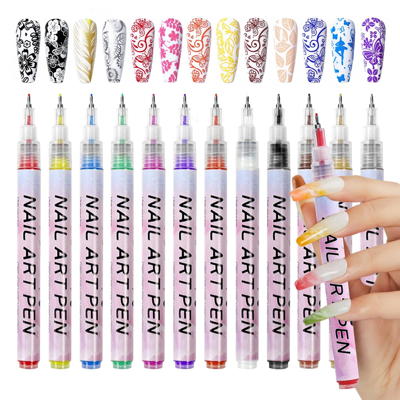 12 Color Nail Art Pens, 0.5 MM 3D Waterproof and Quick-drying for DIY Nails Art
