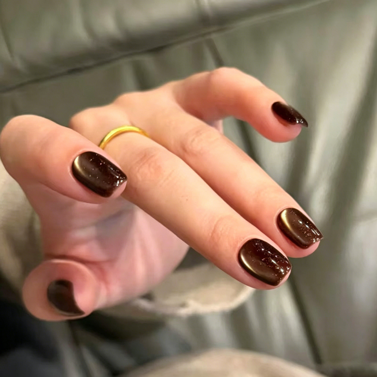 Amber Brown Cat Eye Press On Nails, Ice Transparent Glass Bead Design, Skin Brig