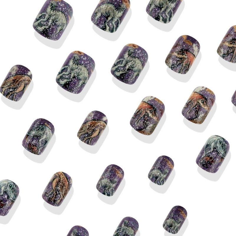 24pcs Unique Purple Dinosaur Nail Art For Independence Day And Special Occasions