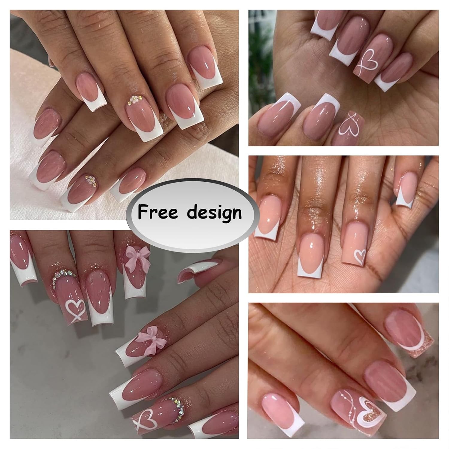 120 Pcs French Tips Press on Nails Medium Square Fake Nails 10 Size White Tip…