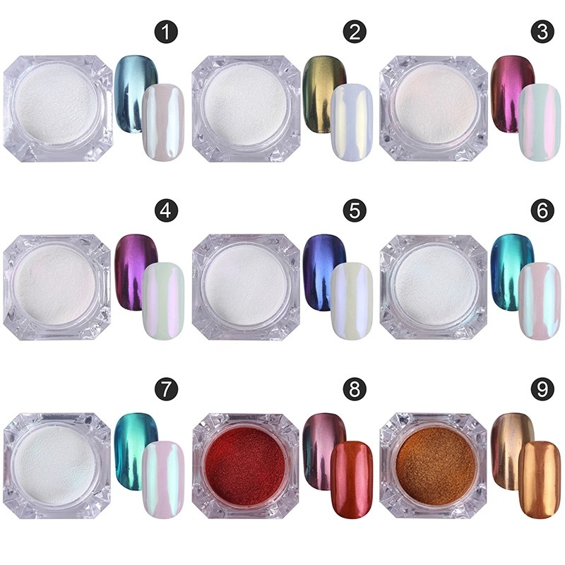 CERAMIC Nails Mirror SHELL Powder Shiny PEARL White Chrome Nail Pigment Colours
